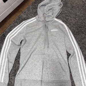 Adidas Heather Gray Hoodie with White Stripes